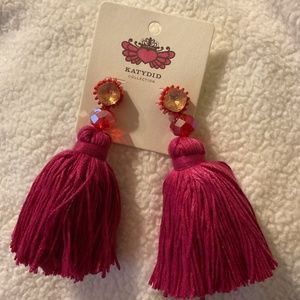 Katydid fuchsia large tassel fringe earrings